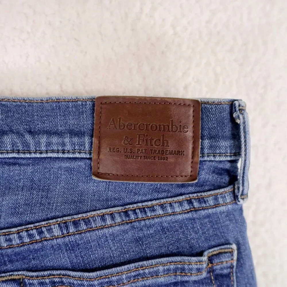 Abercrombie & Fitch Straight Stretch Blue Wiskering Denim Jeans Mid Rise 32/33 T